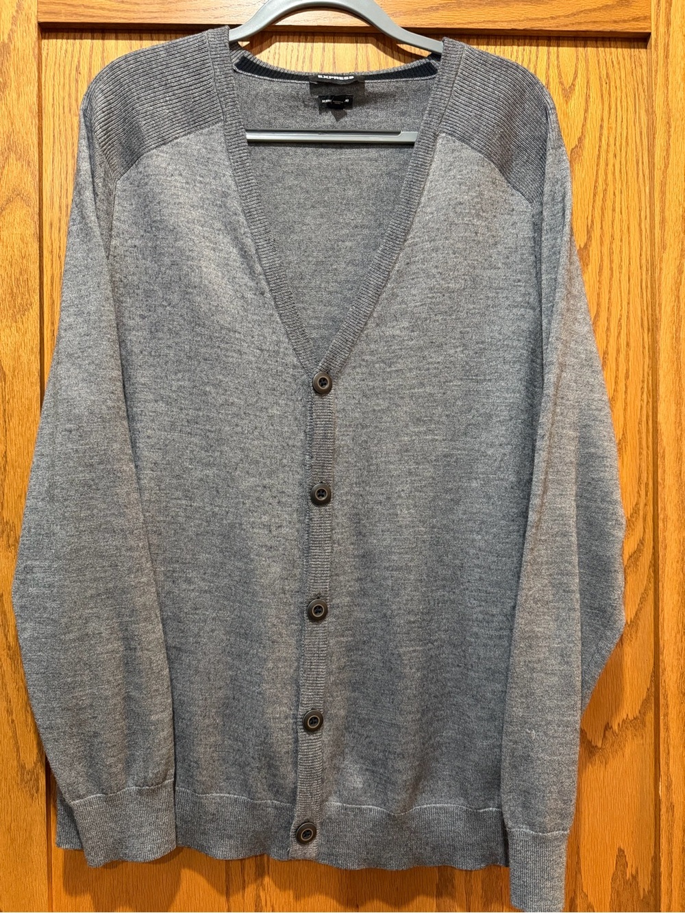 Express Gray V-Neck Button Cardigan